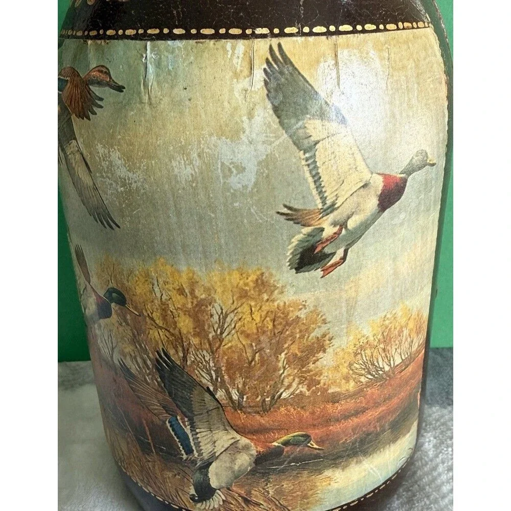 Genuine Leather Wrapped Wine Decanter Bottle Fausto Corduri Italy Duck Scene